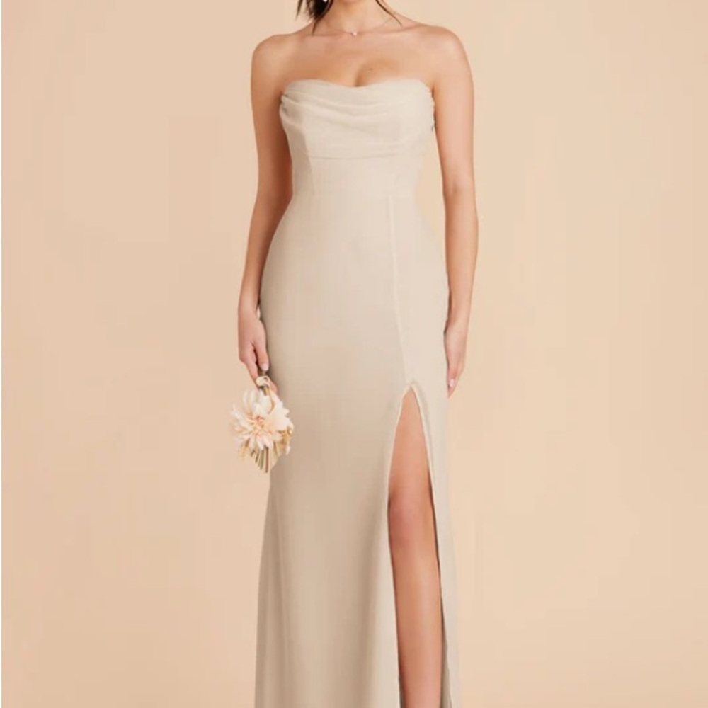Birdy Grey Tan Strapless Slit Gown